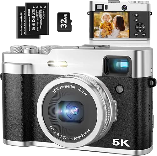 Miniatura 1 de Cámara digital 5K para fotografía de enfoque automático 48MP Vlogging Cámara para YouTube 16X Zoom digital Point y disparar cámaras con tarjeta SD,