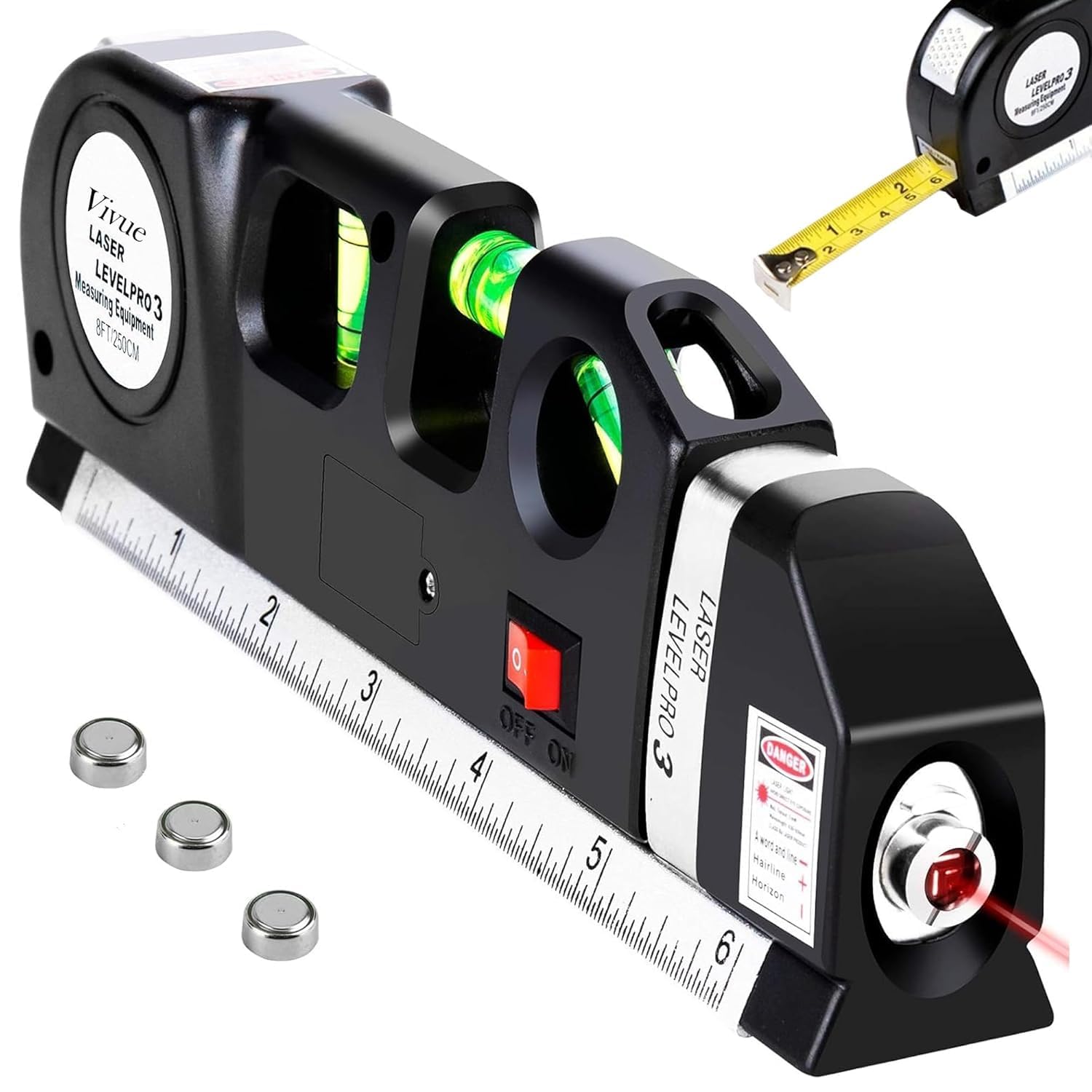 Multipurpose ABS Laser Level Line Tool Kit | Standard Cross | leveler Beam with Metric Rulers 8ft/2.5M for Picture Hanging cabinets Tile Walls (Black)-image-14