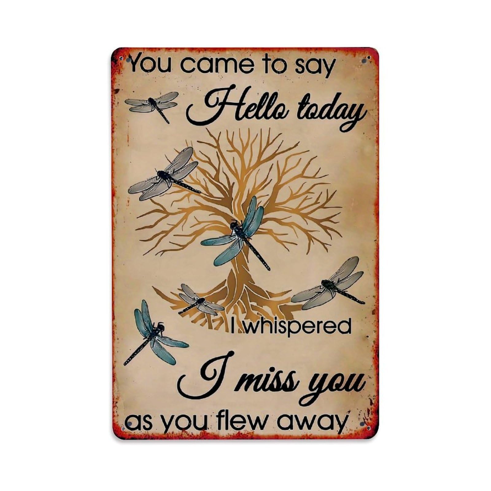 Jdfenggu Vintage Dragonfly Tree And Text Pattern Retro Metal Tin Sign, Decor Art Poster For Bar, Home, Man Cave, Kitchen, Laundry Room Gift 8X12inch