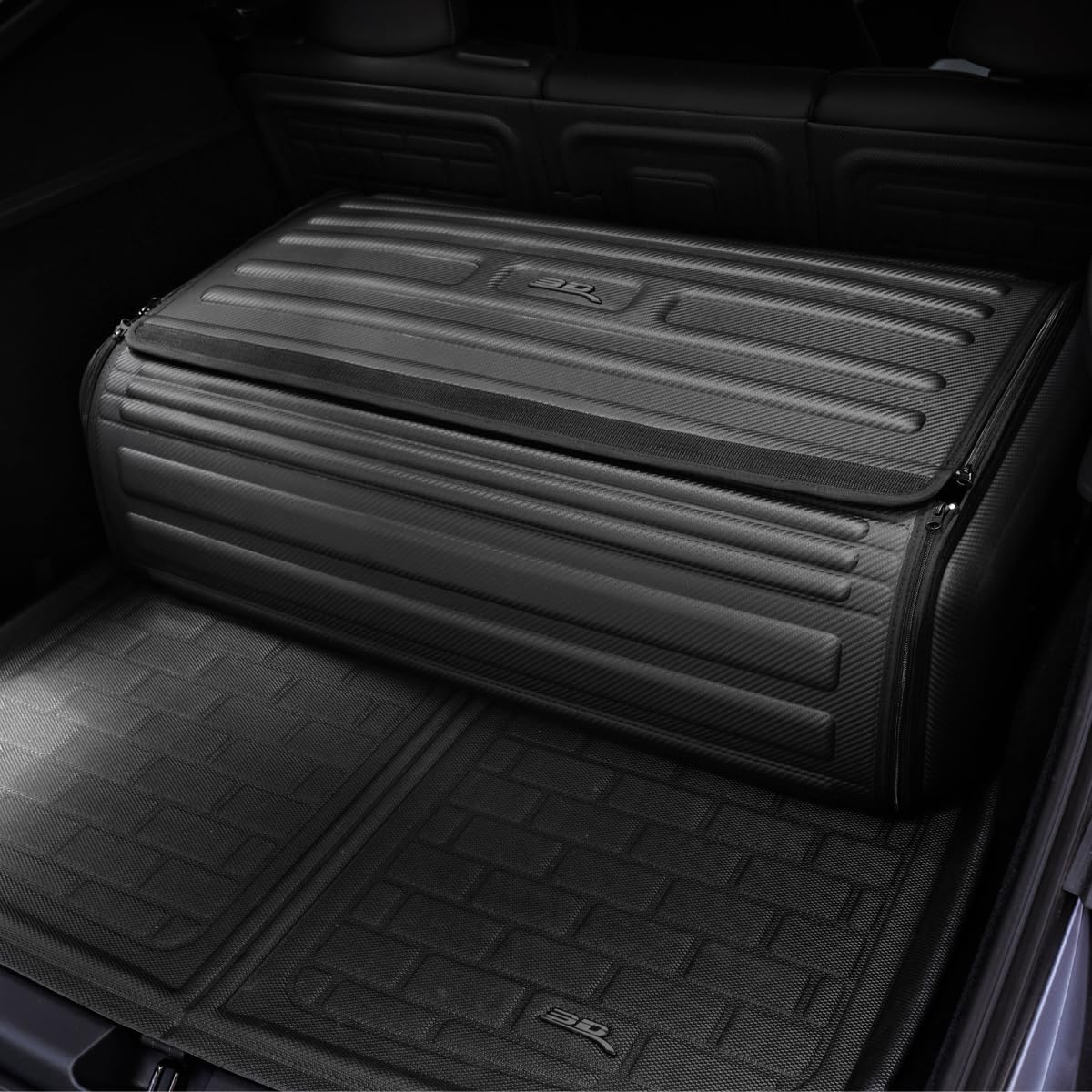 3D MAXpider Handy Trunk Organizer 70 with Lid (Black) - Waterproof, Foldable, Compatible with SUV, Sedan, and Tools (Carbon Fiber Pattern, 29x19x8, 40lb Capacity)
