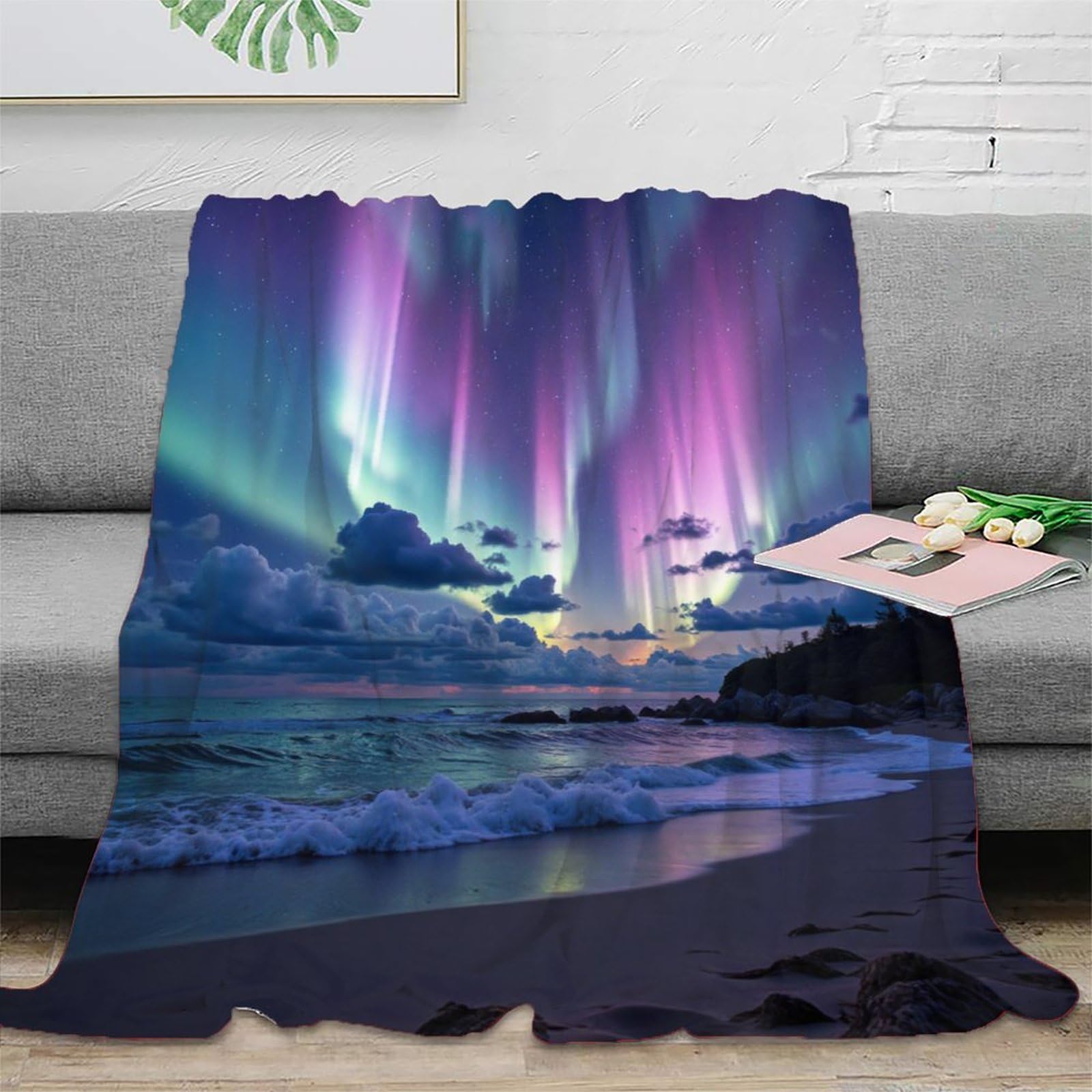 Phqazwsxe Xu51zk2s0h02 3D Printed Northern Lights All Season Blanket Microfiber Soft Warm Bedding Breathable Aurora Borealis Bedding Throw Machine Washable For University Students Dorm Dwellers 50X60inch(127X152cm)