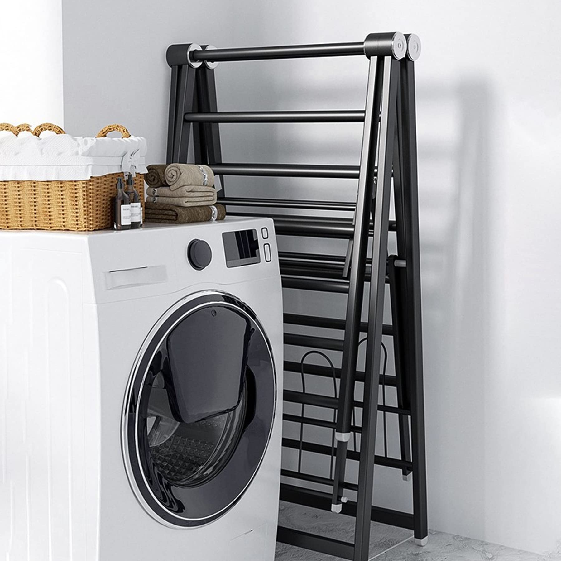 Faltbarer Wäscheständer, 2-stufiger Wäscheständer, höhenverstellbare Flügelflügel, Edelstahl, großes faltbares Design für einfache Lagerung, 1,3 m