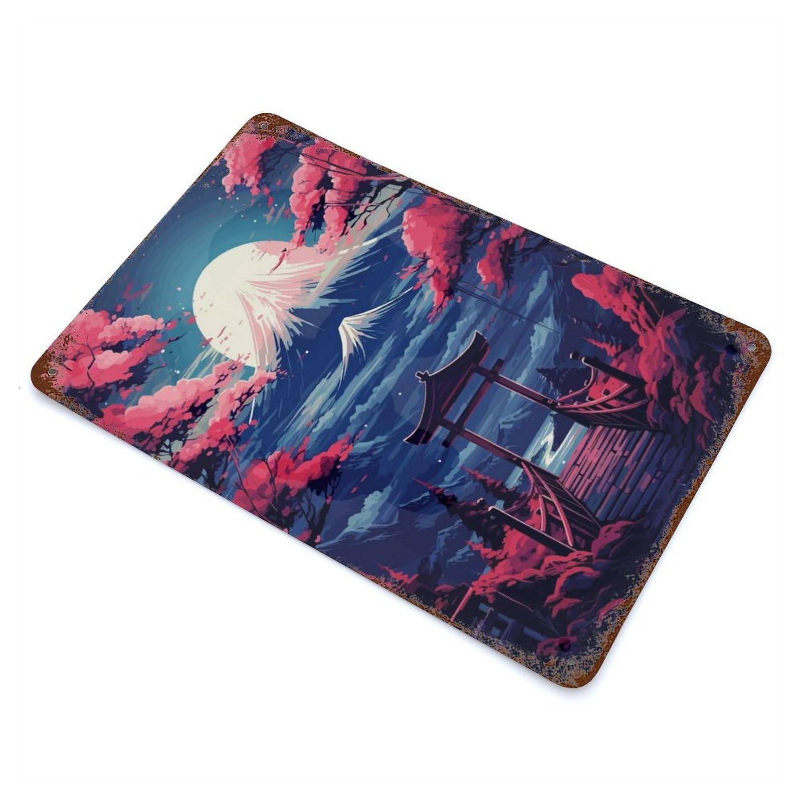 Vintage Metal Tin Sign with Japanese Landscapes Design 11.8"x7.9", for Living Room, Hallway And Home Decor, Retro Wall Decor