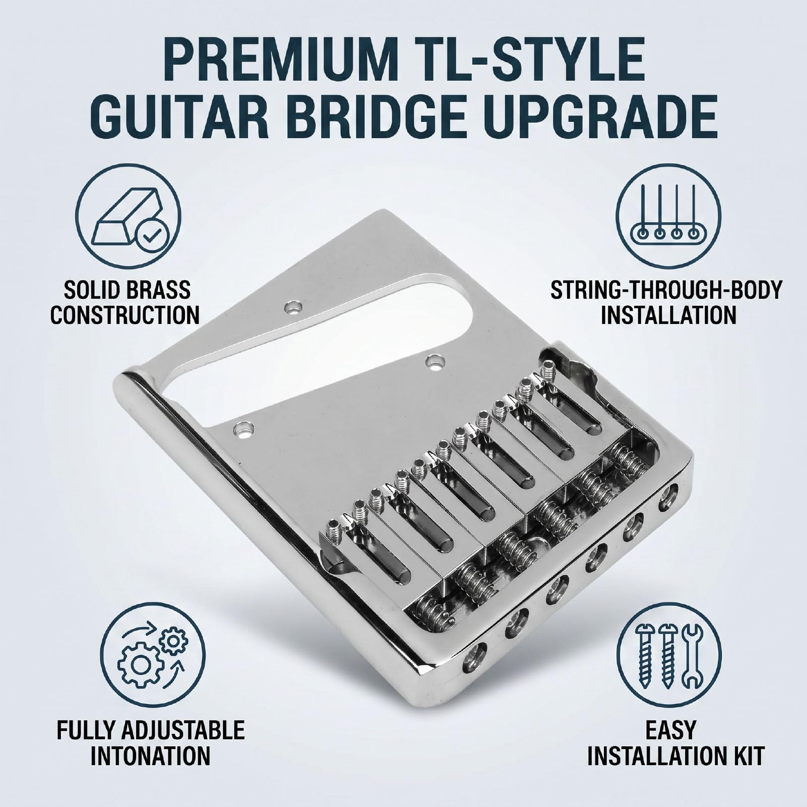 Generic Ponte per Chitarra Regolabile a 6 Corde per Chitarra Elettrica TL Sostituzione Durevole Cromata Lucida