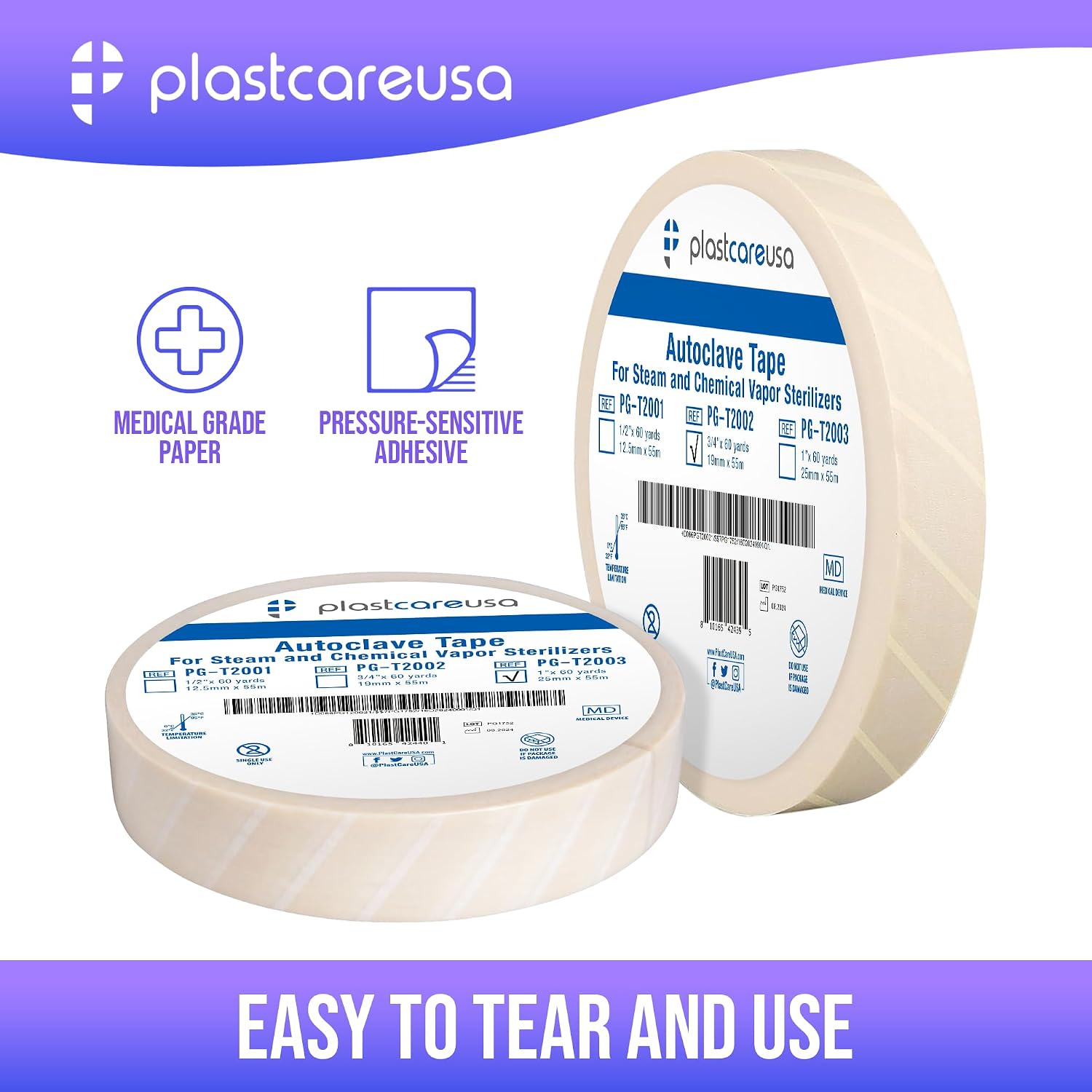 Autoclave Sterilization Tape (2-Pack, 1" x 60 Yards) - Dental, Medical, and Sterilizer Safe Adhesive Tape for Steam & EO Gas Indicators | Steam & EO Gas Indicators