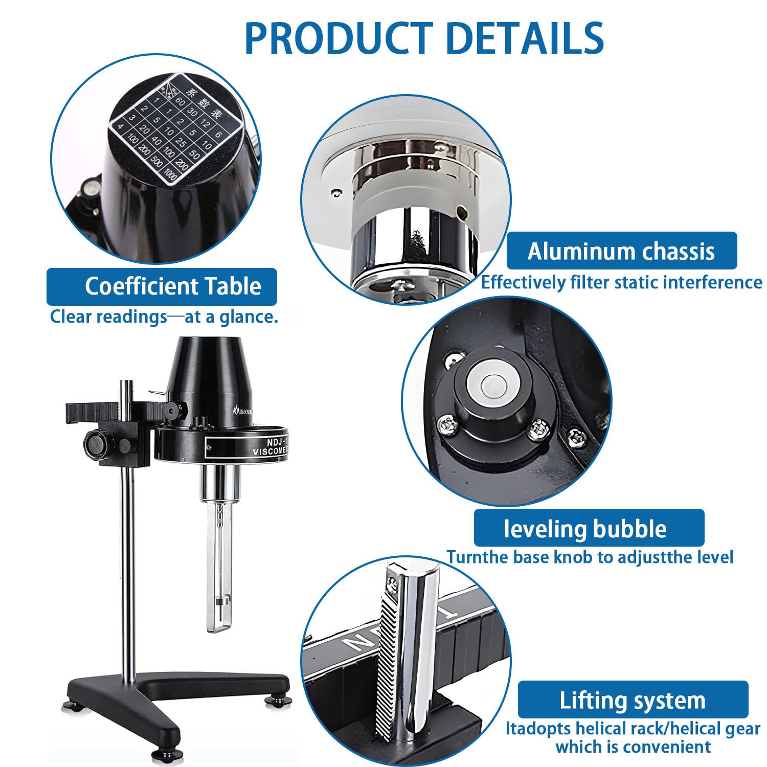 Viscosímetro Digital portátil, medidor de viscosidad rotativo, Rango de medición de 1 a 100.000 mPa·s, Velocidad Ajustable, Error de medición de ±5%, para Pinturas y Adhesivos.