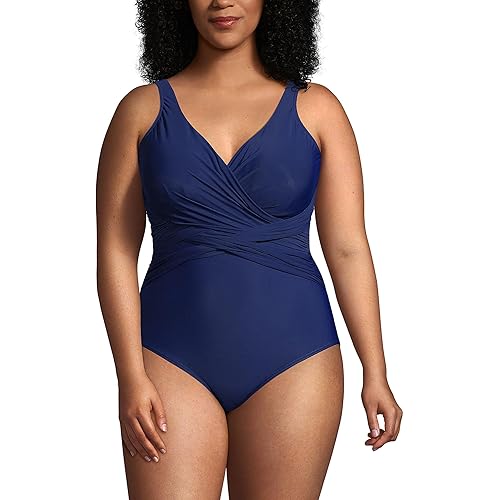 Lands' End Women's Slender Suit Wrap One Piece Swimsuit