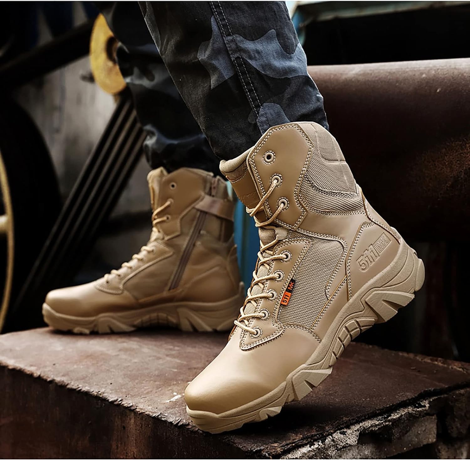 CLSQLXYJZC Men's military and Tactical Boots for men, Durable Rubber Sole Military Work and Desert Boots,Outdoor Lace-Up Sports Lightweight Breathable Hiking Shoes
