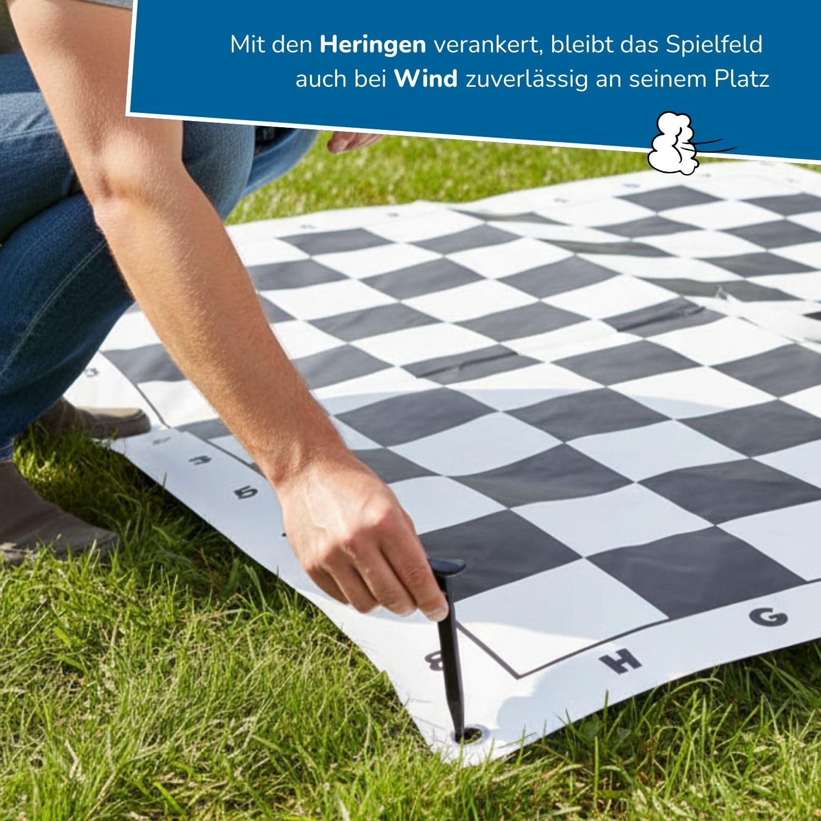 alldoro 60080 XXL-Schach-Spiel 158 x 158 cm, riesiges Brettspiel mit 32 Schachfiguren & Tragetasche, Strategiespiel für Garten, Indoor & Outdoor