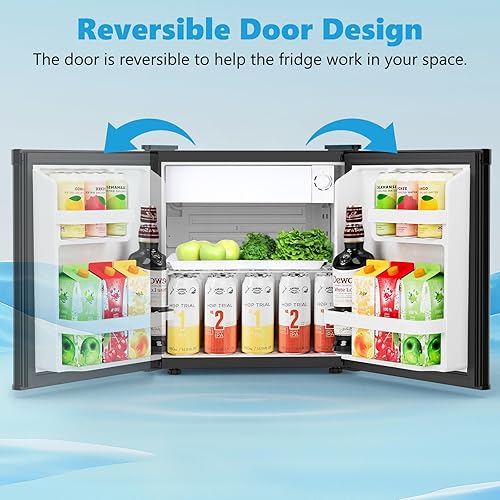 Miniatura 5 de Mini refrigerador de 1.6 pies cúbicos con congelador, refrigerador compacto, puerta reversible individual, ultra silencioso, eficiencia energética