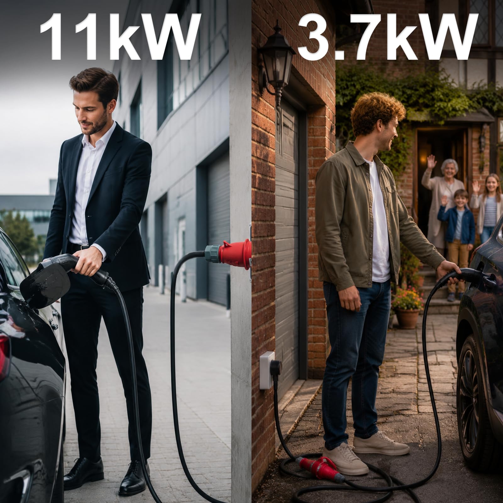 Mobile Wallbox 11KW Dreiphasig rot CEE 16A auf Typ 2, 7M, Adapter Schuko
