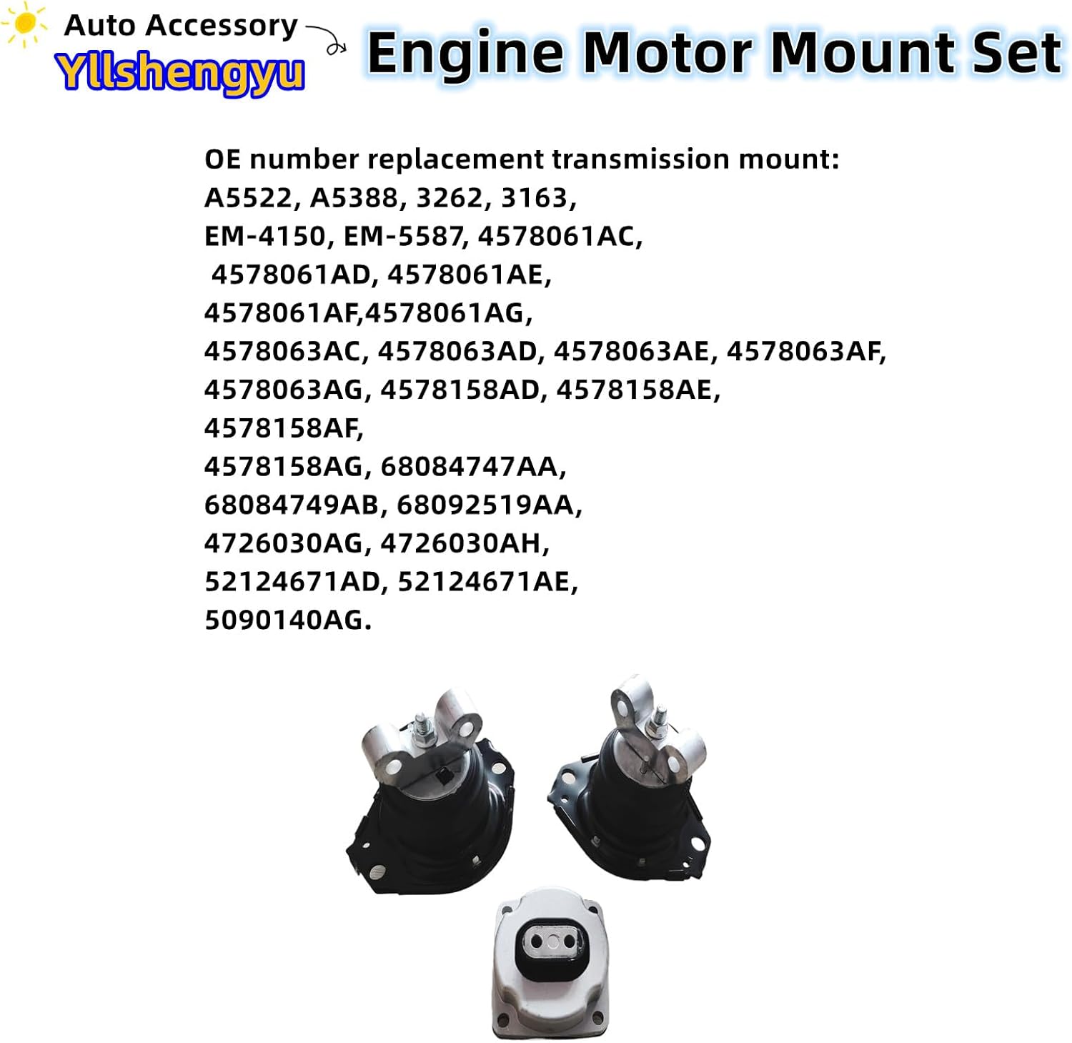 3pcs Engine Motor & Transmission Mount Kit for 2011-2022 Charger/Challenger/Chrysler 300 3.6L V6/5.7L V8 Replacement A5388 A5522 3162 3262