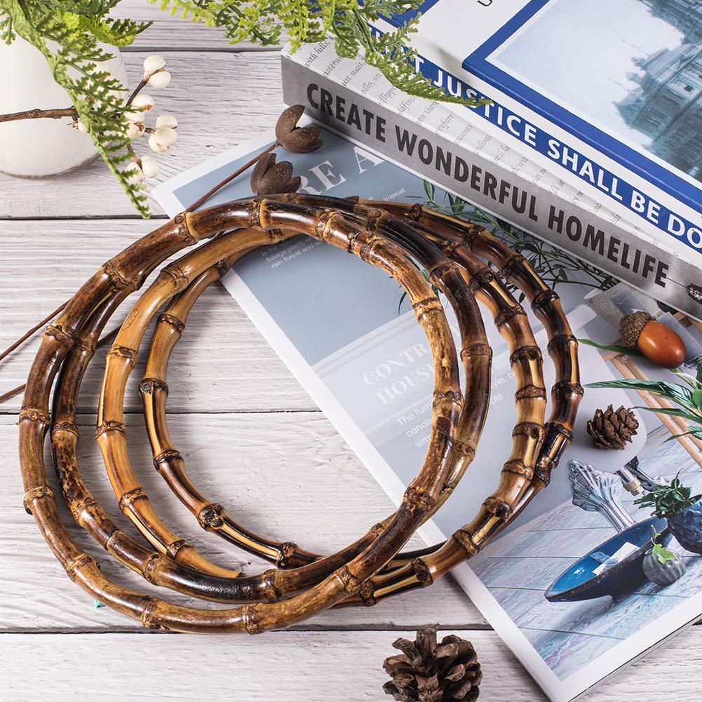 PH PandaHall 4 Manici In Bambù Per Borse, Forma A U E Tonda, Diametro 17 Cm, Spessore 0.9-1.3 Cm, Per Accessori Fai Da Te, 2 Paia