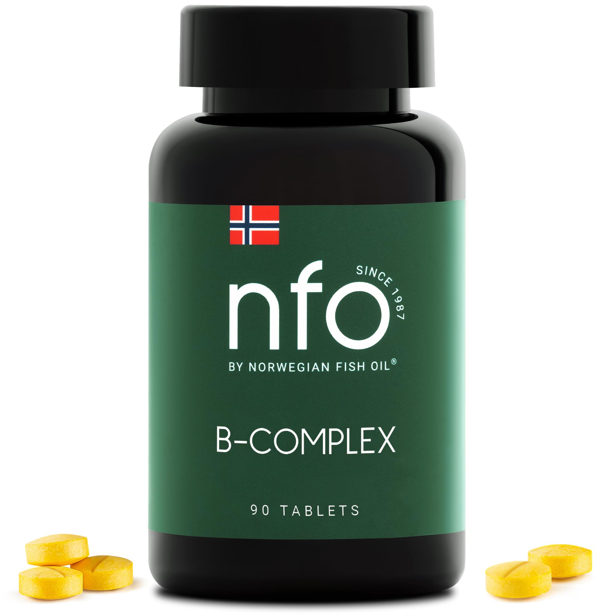 Nfo Complesso Di Vitamina B [90 Compresse] Complesso Naturale Norvegese Ad Alte Dosi Di Multivitaminici Del Gruppo B In Una Forma Facilmente Accessibile: B1, B2, B3, B5, B6, B9, B12 Per Uomini E Donne-image