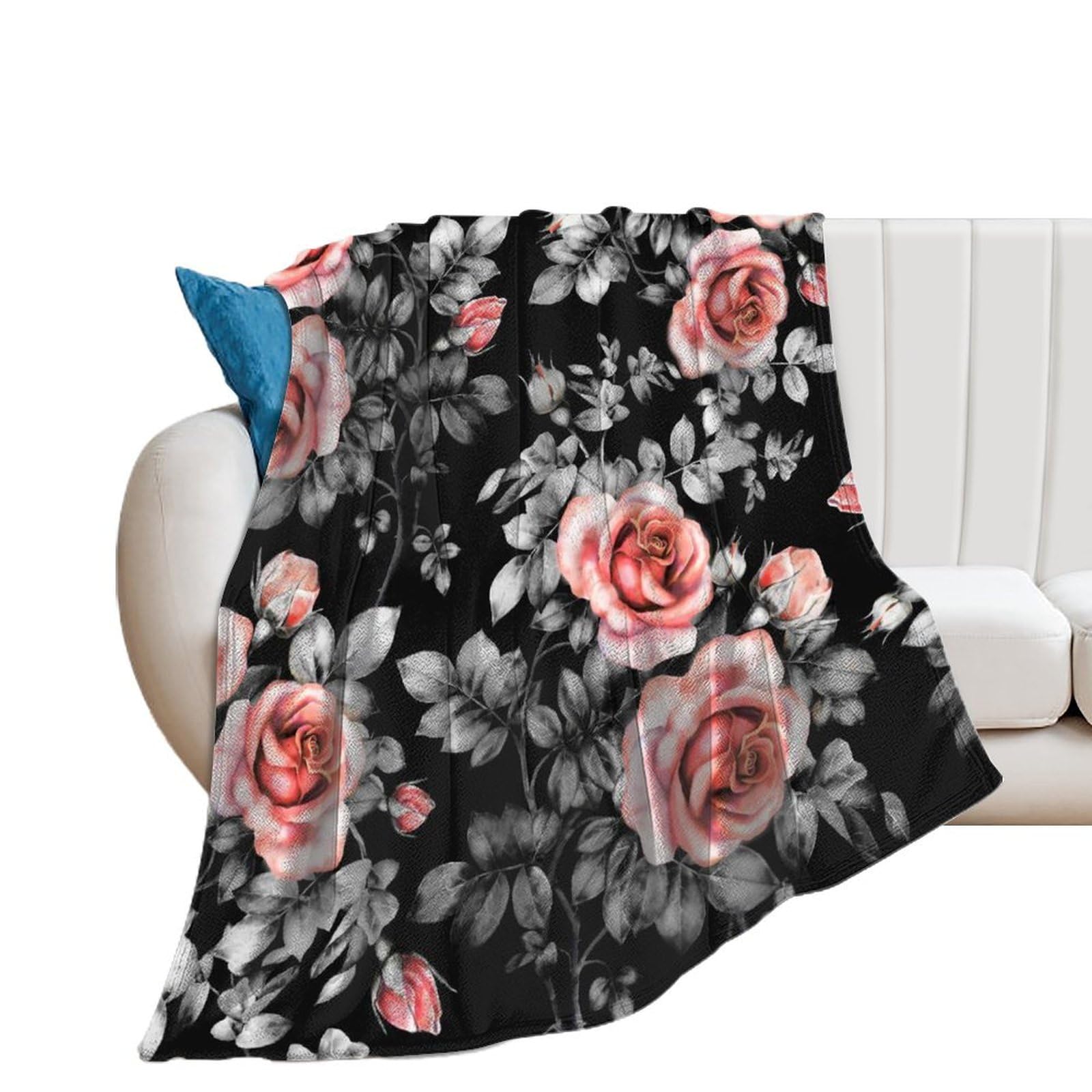 Couverture polaire fleurs rouges pour vos soirées cocooning au salon