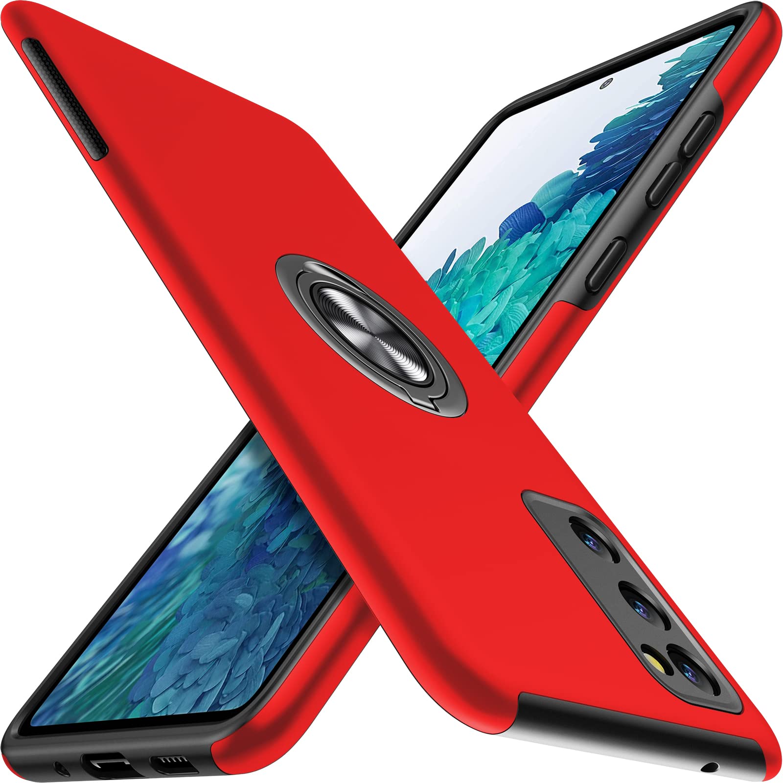 JAME for Samsung Galaxy S20 FE Case,Samsung S20 FE 5G Case with Rotating Kickstand,Heavy Duty Shockproof Soft TPU and Slim Case for Galaxy S20 FE 5G, Red