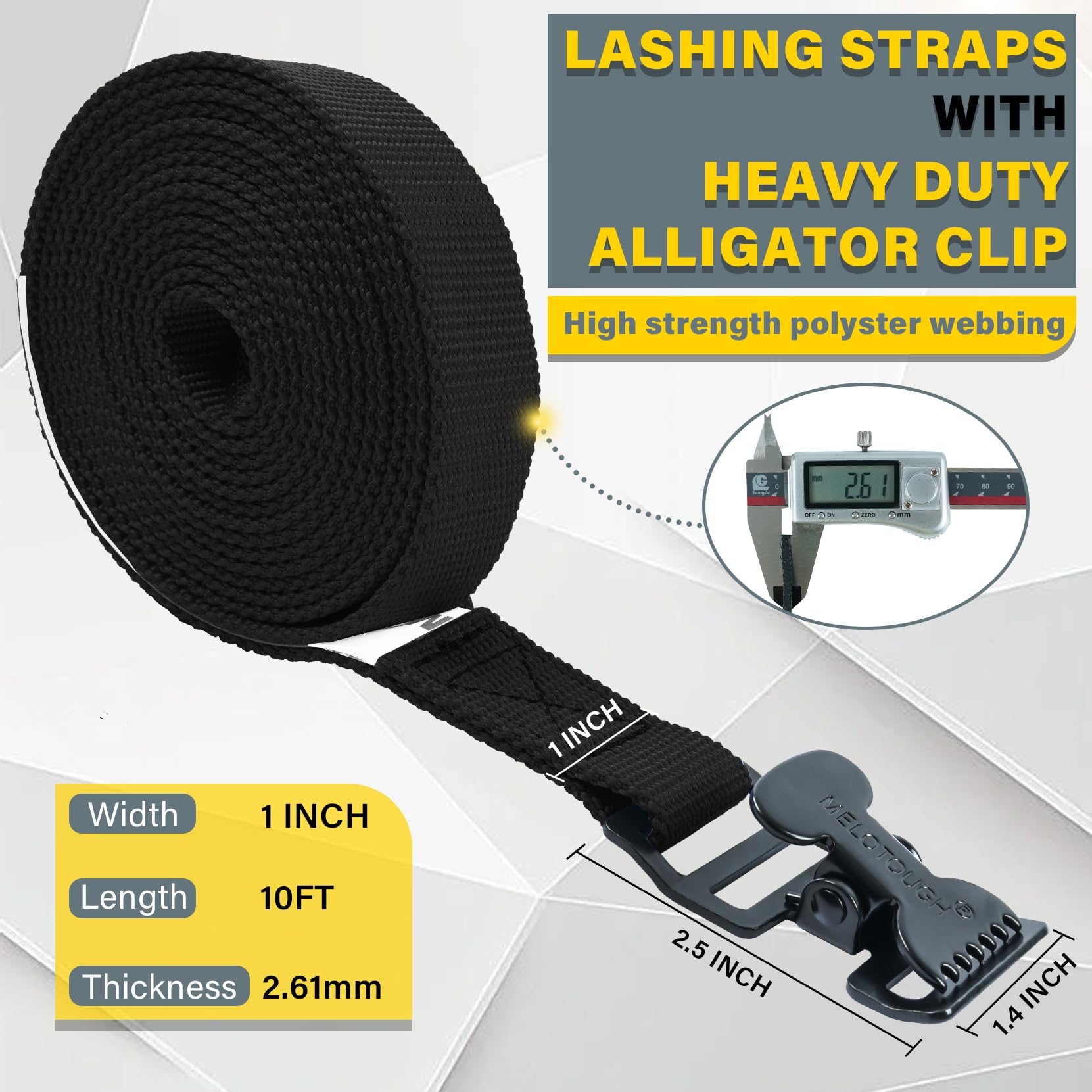 Lashing Strap,1"×10FT Tie Down Straps With Alligator Clip,Adjustable - View #10