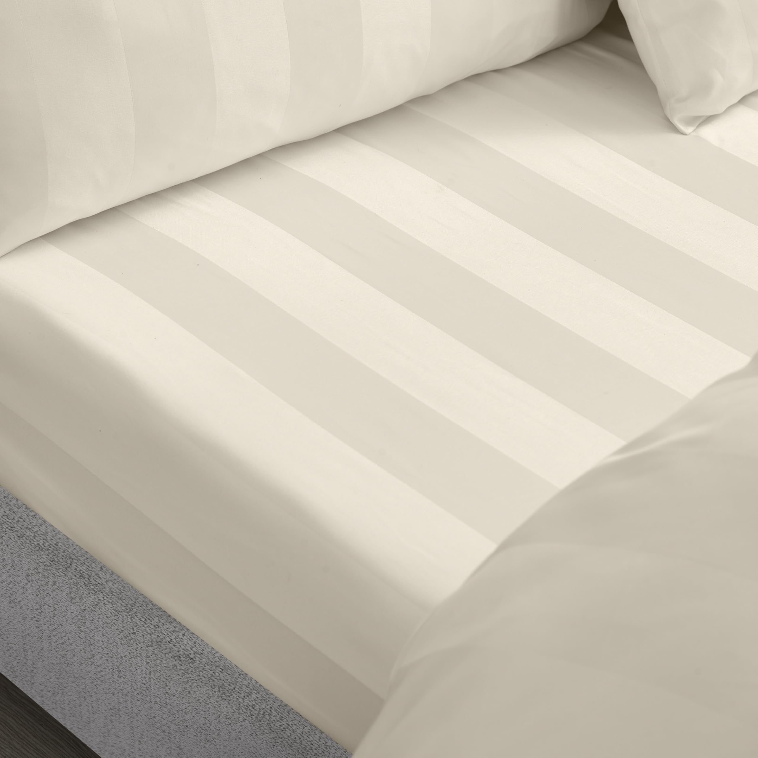 Catherine Lansfield Cream So Soft Satin Stripe Fitted Sheet - Double