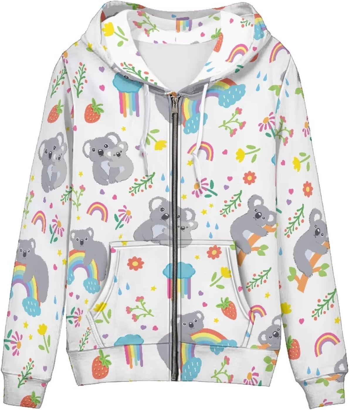 Amzbeauty Women Full Zip Hoodies Cute Print Casual Long Sleeve Drawstring Hoodie Coat With Pocket