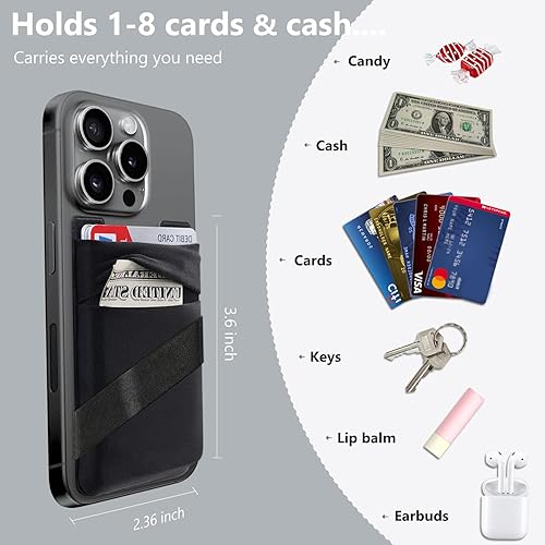 Miniatura 4 de Billetera para teléfono, tarjetero con correa para el dedo, soporte elástico para tarjetas de crédito para funda de teléfono, compatible con iPhone,
