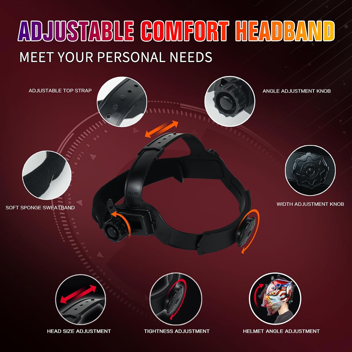 TRQWH Auto Darkening Welding Helmet with Light Solar Powered True Color Welding Hood 2 Arc Sensor Wide Shade 9-13 Welding Mask with Extra Grinding Mode Weld Helmet (Red-Eagle)