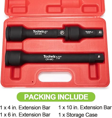 Miniatura 6 de Toolwiz Barra de extensión de impacto de 34 de pulgada de 4 pulgadas, 6 pulgadas, 10 pulgadas (3 piezas) de acero Cr-Mo, amplía la gama de