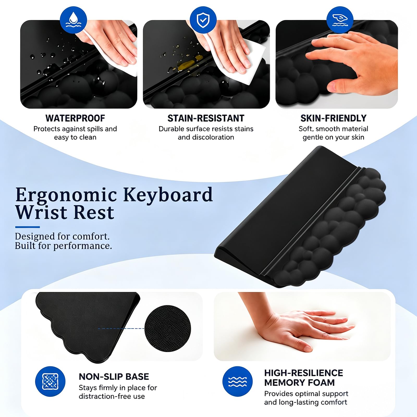 Cloud Keyboard Set poggiapolsi 3 in 1 ergonomico in memory foam con supporto per mouse e supporto per il polso e portabicchieri, cuscino antiscivolo da scrivania per ufficio, gioco digitazione
