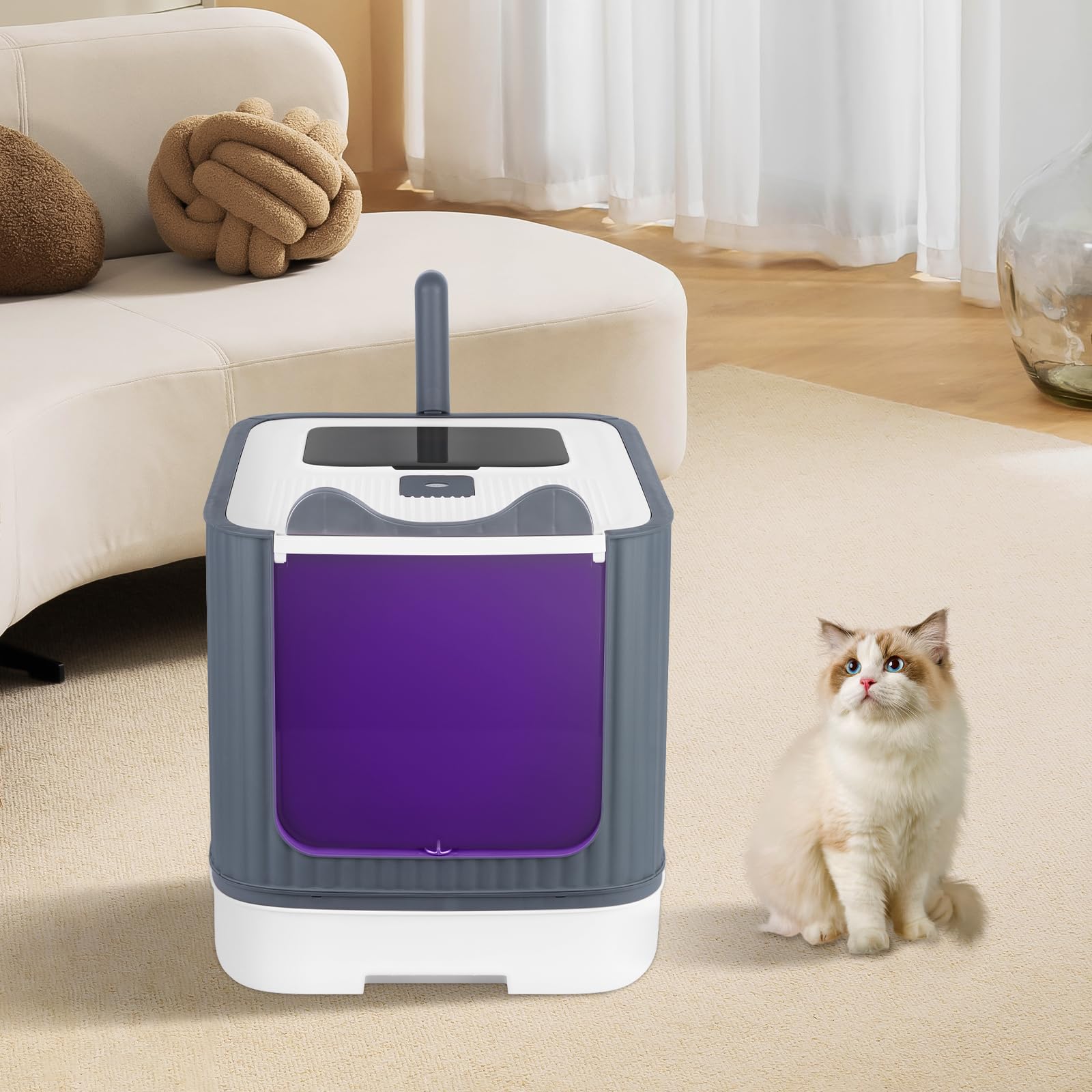 Lettiera autopulente per gatti, autopulente, per gatti con raggi ultravioletti, 44,5 x 36,5 x 34,5 cm, colore: bianco