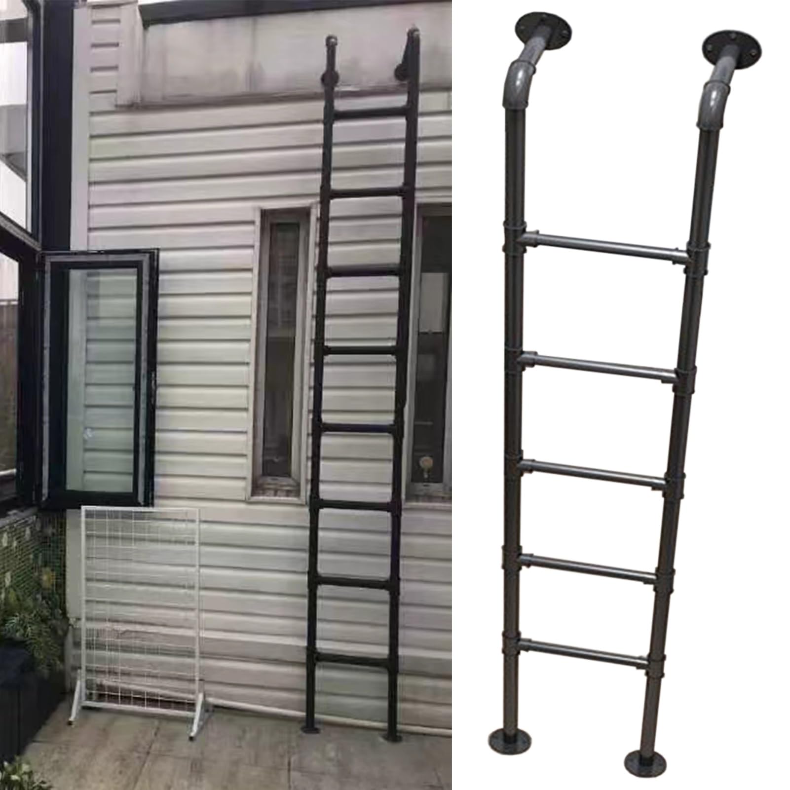 MXXQRHF Heavy Duty Wall Mounted Emergency Egress Ladder4.9FT/1.5M & 9.8FT/3M Metal Step Ladder for Safe Climbing Attics Lofts High Beds Decks RVs Apartments (137cm/54in)