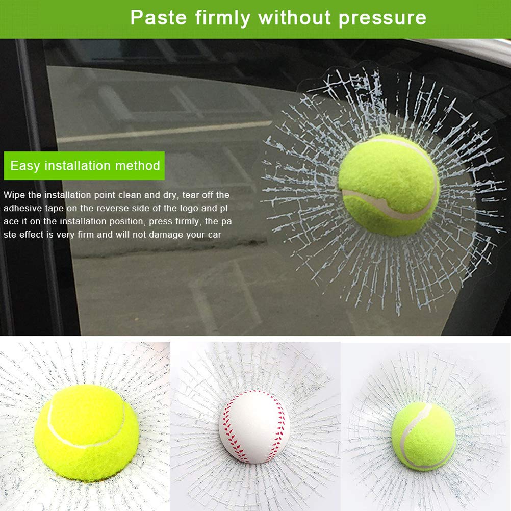 2 pegatinas de vidrio agrietado 3D, calcomanías de vidrio roto de béisbol, calcomanías divertidas para coche, calcomanías de pelota de tenis, calcomanías de vidrio agrietado