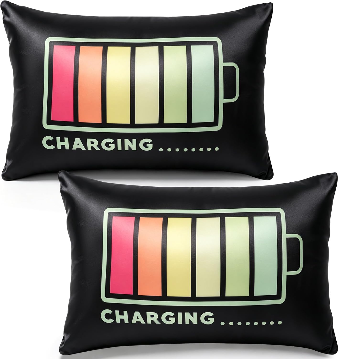 2 Pack Gamer Satin Pillowcases for Kids Adult, 30x20 Inch Soft Silk Feeling Pillow Covers with Zipper, Charging Battery Design, Cooling Breathable Pillow Cases for Boys Girls Bedroom