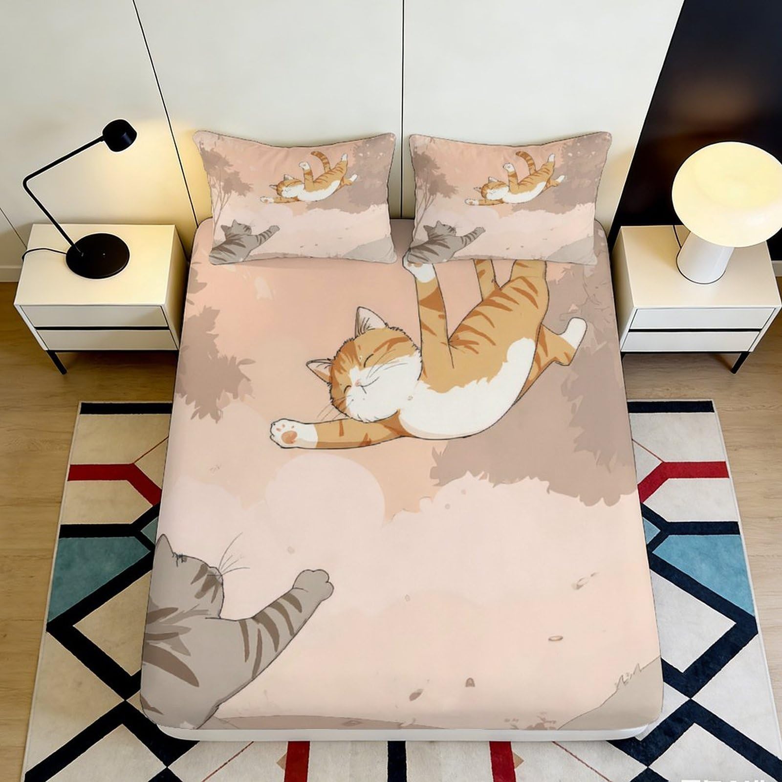 Pnayamiorkfel Style-8 3D Printed Cartoon Cat Fitted Sheet Microfiber Soft Breathable Animal Bed Cover For Bedroom Guest Room Decor 90X200x25cm
