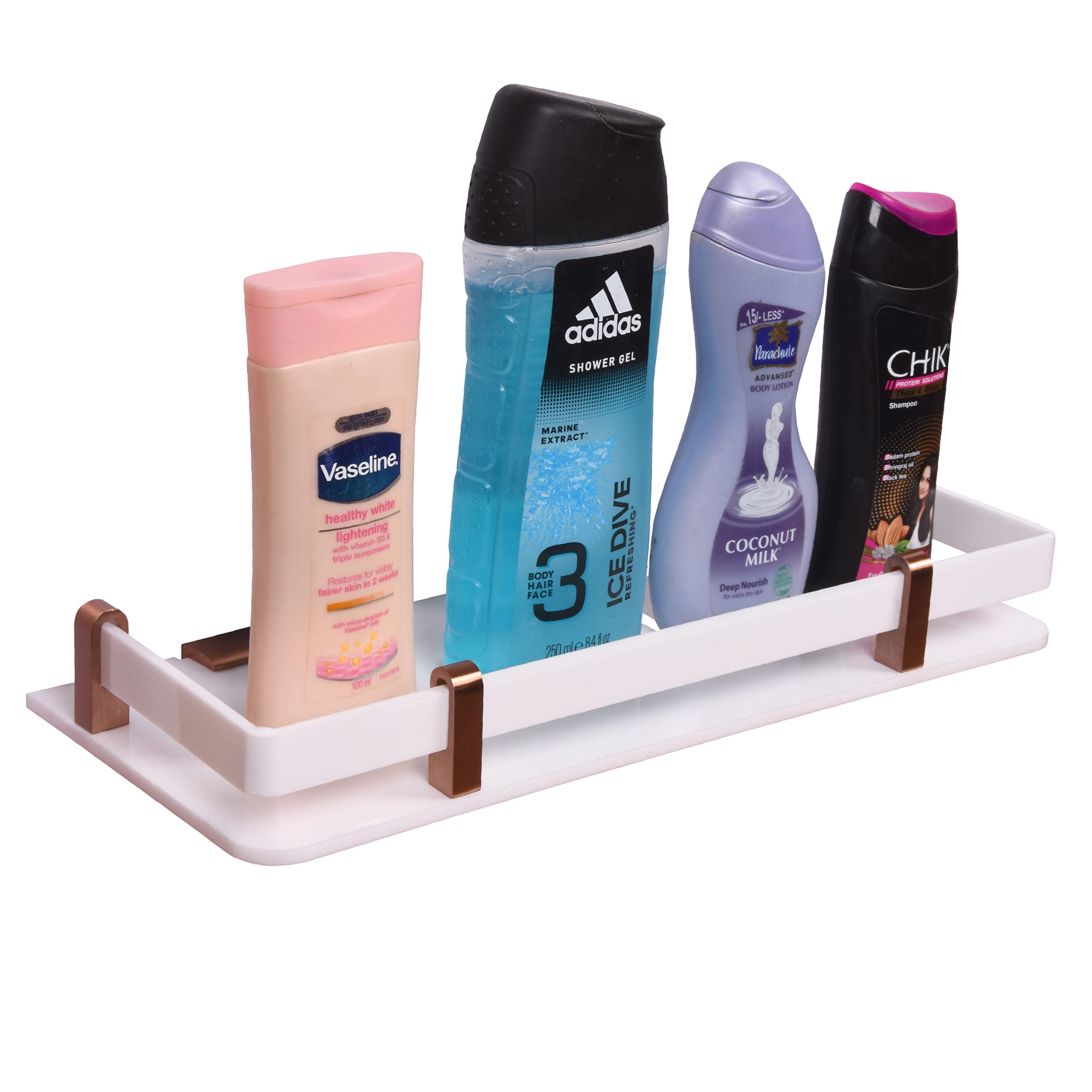 Crotomak Acrylic Wall Shelf with Rose Gold Finish Bathroom Shelf/Wall Decor Shelf/Kitchen Shelf/Multipurpose Shelf for Home and Bathroom with Wall Mount (White & Rose Gold) (15 X 5 INCH) (B09FZJYDL3) Amazon Price History, Amazon Price Tracker