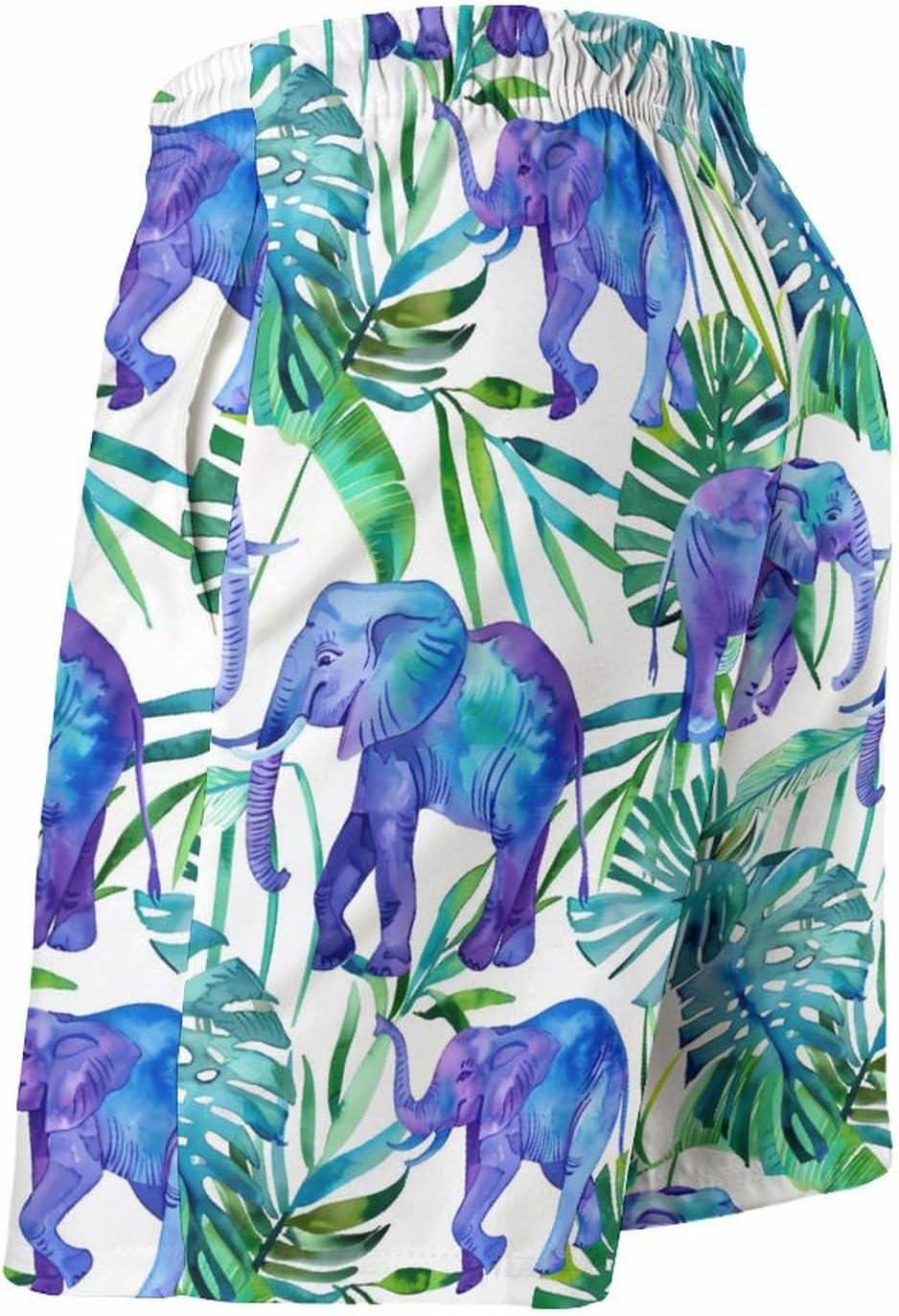 Blue Elephant Leaves Casual Men's Swim Trunks Novelty Summer Beach Shorts Swimwear with Pocket