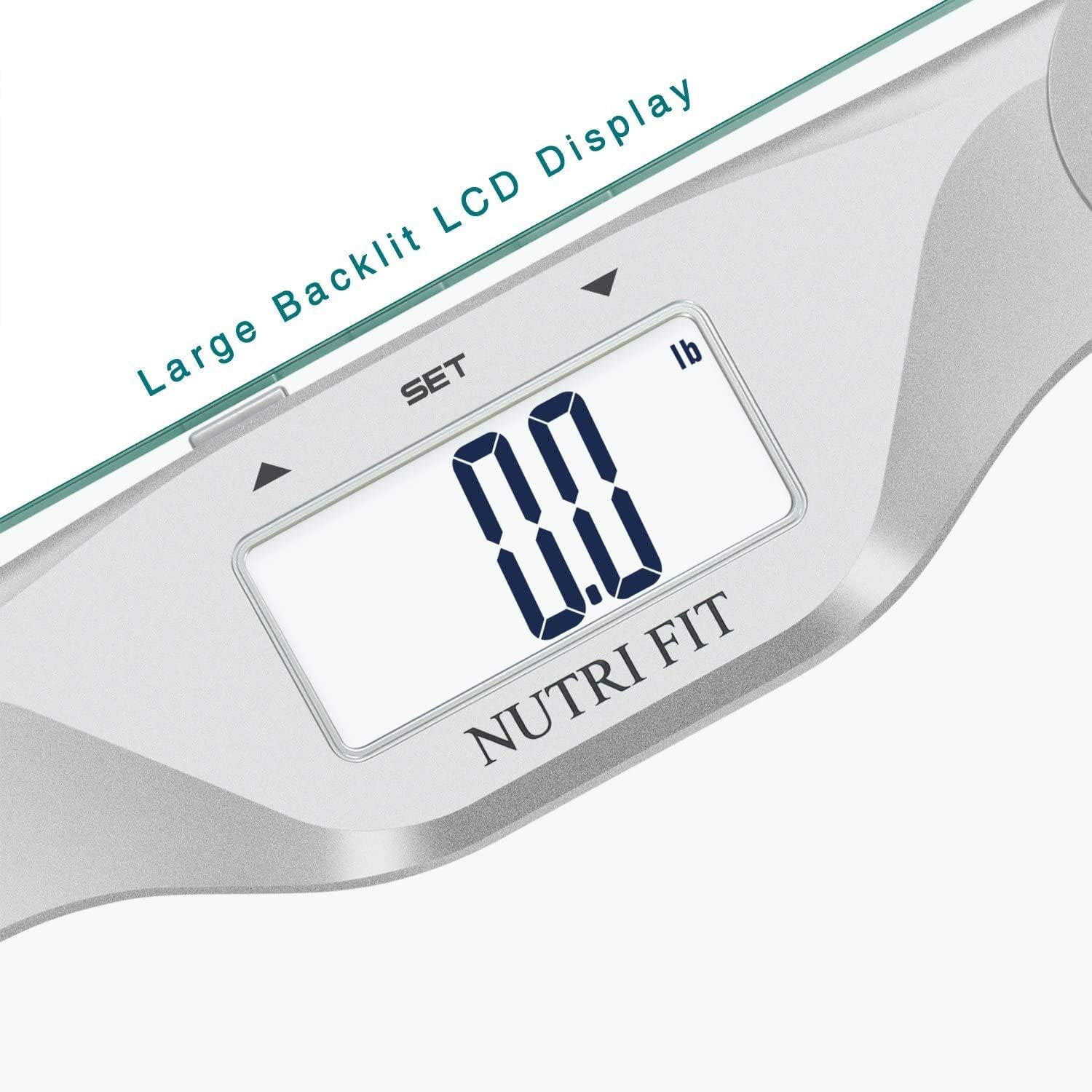 SENSSUN Smart Body Fat Scale displaying weight and BMI on its hidden LED screen, with a smartphone showing the app interface.