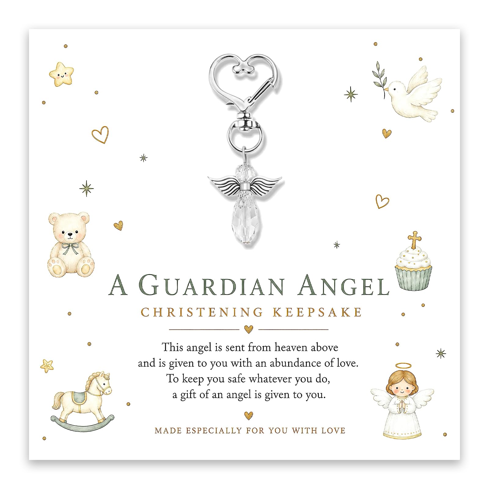 Guardian Angel Keychain with Christening Keepsake Card – Baptism Gift for Baby, Girl, Boy, Religious Gift for First Communion, Confirmation, Baptismal Favour, Made Especially for You with Love