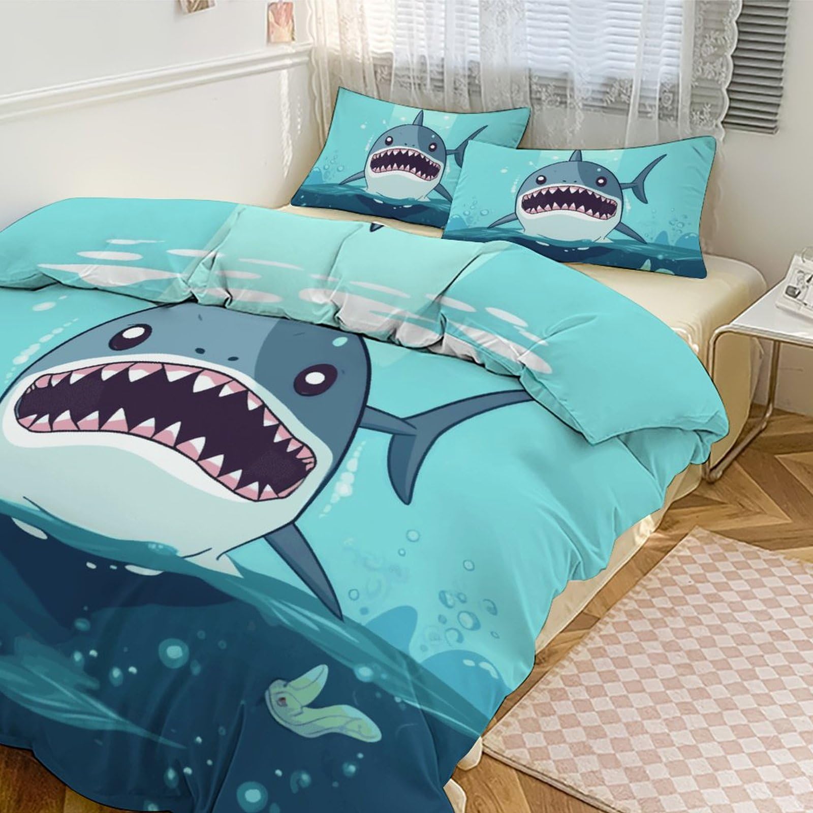 Housse de couette contre la transpiration nocturne grand lit motif requin rigolo