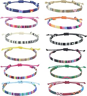 Bracelets D'amitié 12 Pièces Multicolore Tressés Faits à La Main Réglables Corde pour Enfants Fille Femme Homme Cadeau