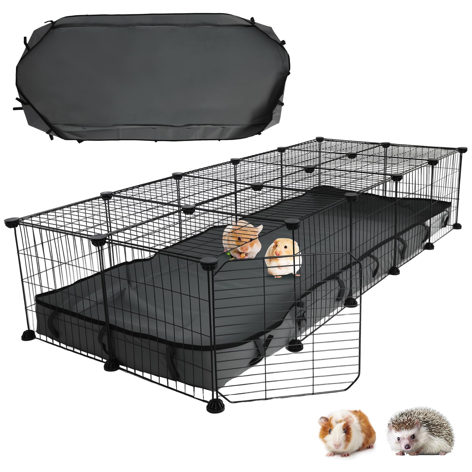 Jaula grande de 24 paneles para cobayas con alfombrilla impermeable, 60 x 24 x 12 pulgadas, jaula C & C para conejillos de indias, valla de metal portátil para erizos, codornices, pollos, conejos