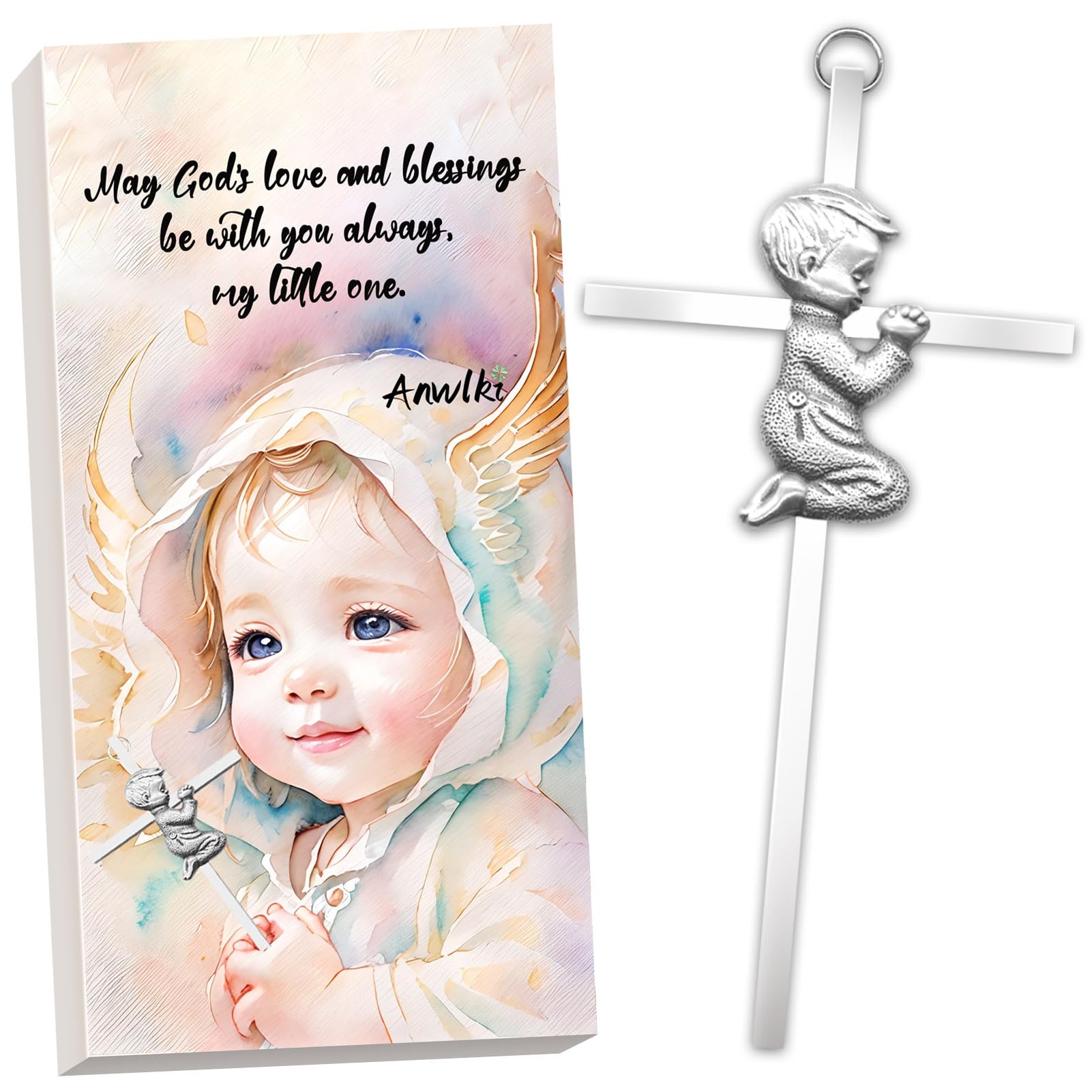 Anwlki Baby Wall Cross Decor Boys Girls Kids Prayer Baptism Gifts for Christening, First Holy Communion, Baby Shower, Birthday (Boy, 1)