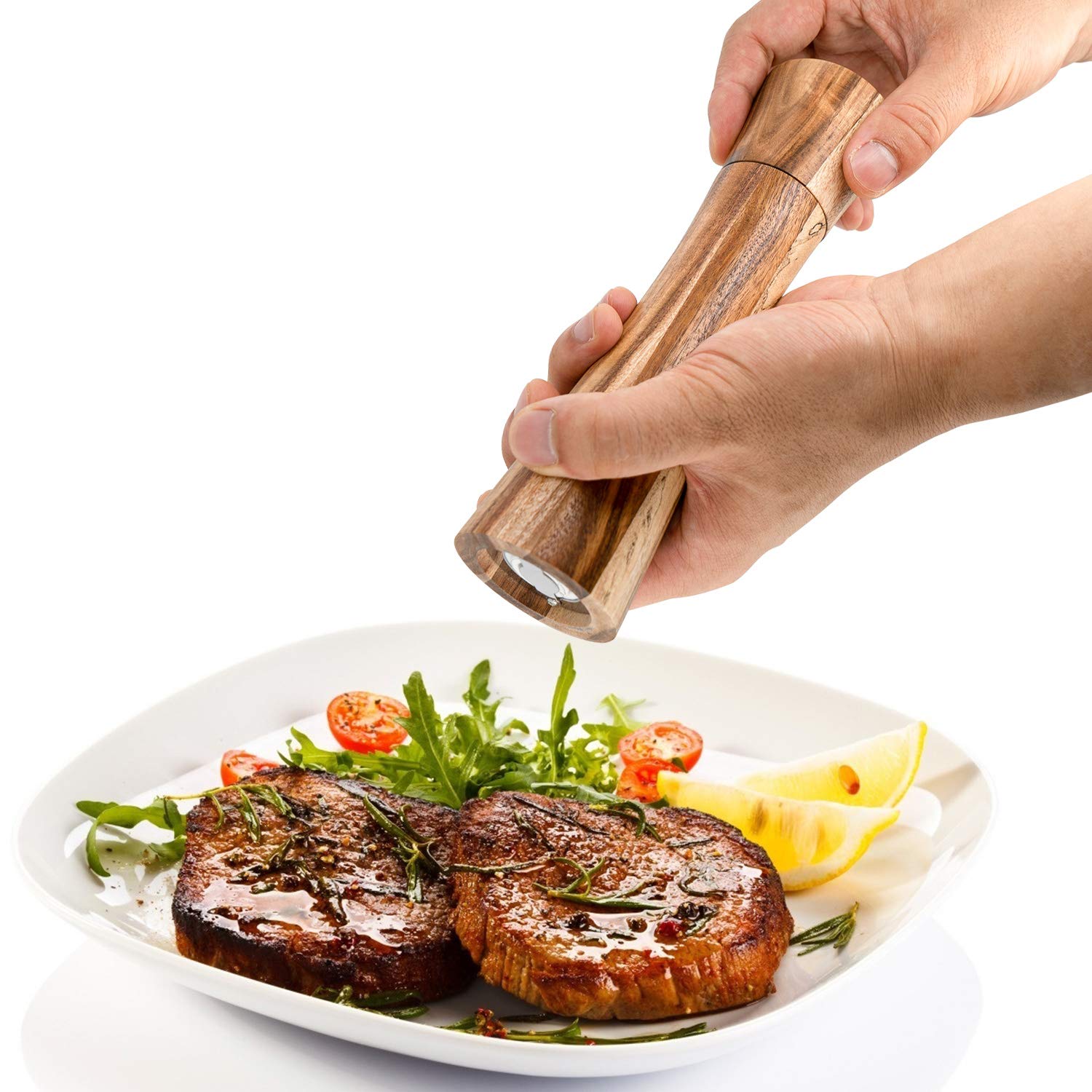 GCFTIFF Ensemble De Moulins à Sel Et Poivre En Bois, Fabriqués En Bois D' Acacia Massif Avec Noyau En Acier Céramique, Réglables Pour Une Grossièreté Personnalisée (blanc Noir, 15,2 Cm