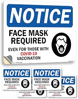 Face Mask Required Even for Those with Covid-19 Vaccination Public Safety Vinyl Decal Label 18 Inch x 12 Inch - 5 Pack