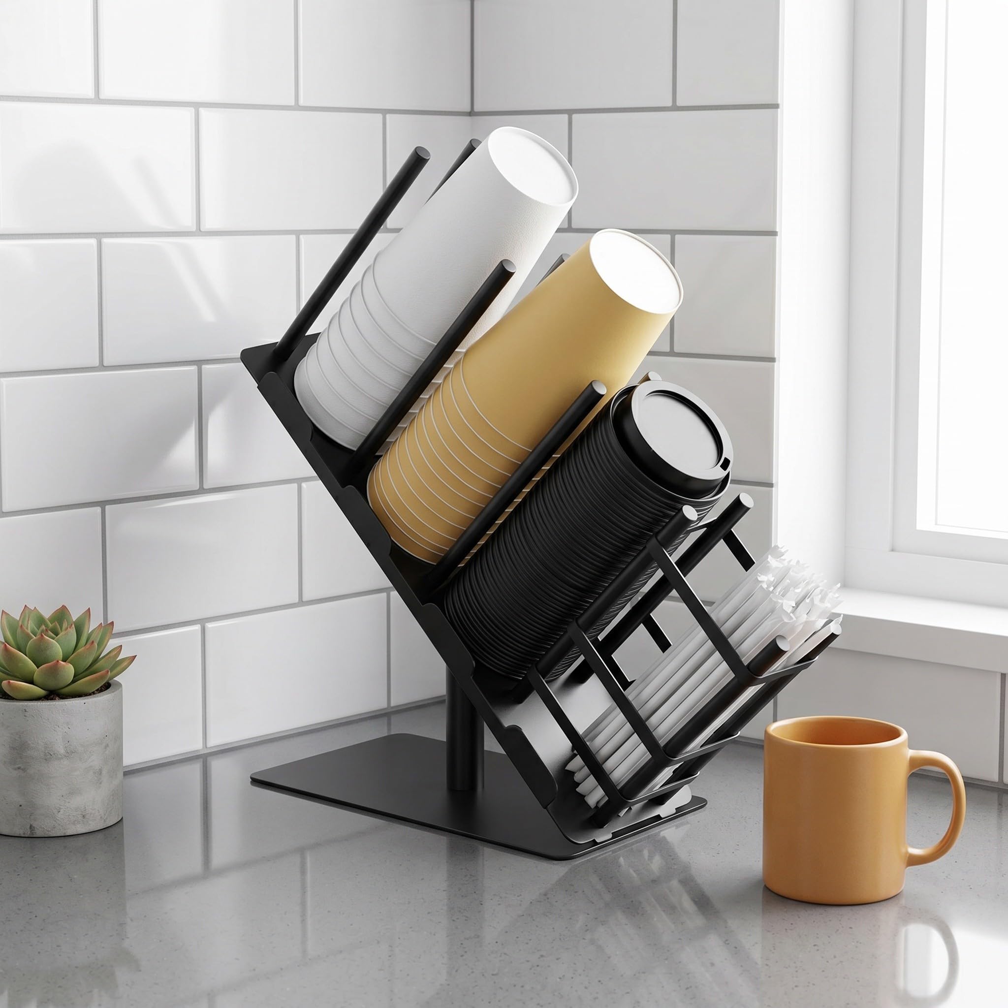 Zerodeko Organizador de Vasos de Café Negro, Metal, 4 Ranuras, Desmontable