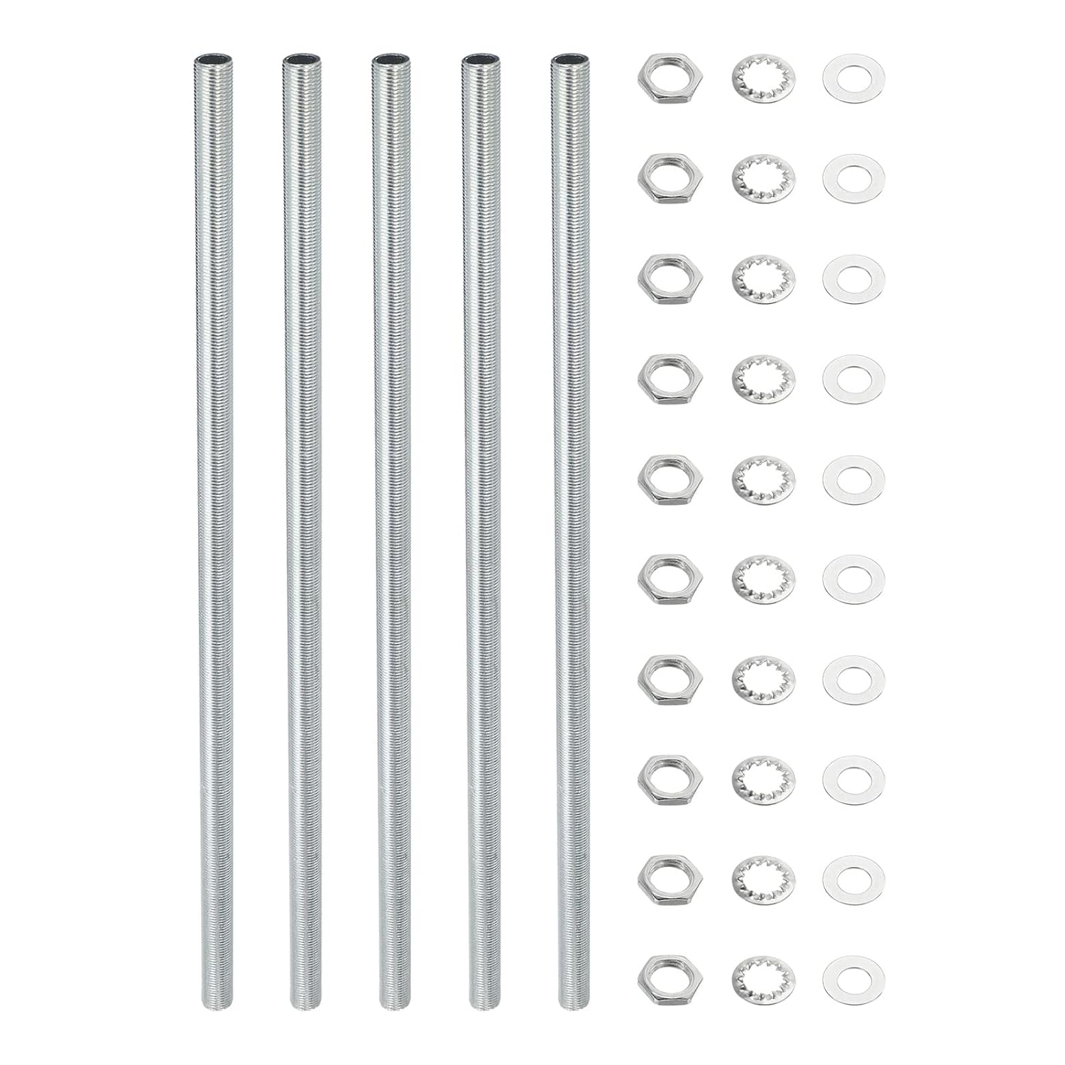YOKIVE 35 Pack Lamp Pipes Kits, 1/8IP Threaded 11.8" Length Hexagon Fastener Assortment with Lock Nuts Washers, Great for Ceiling Lights DIY Projects