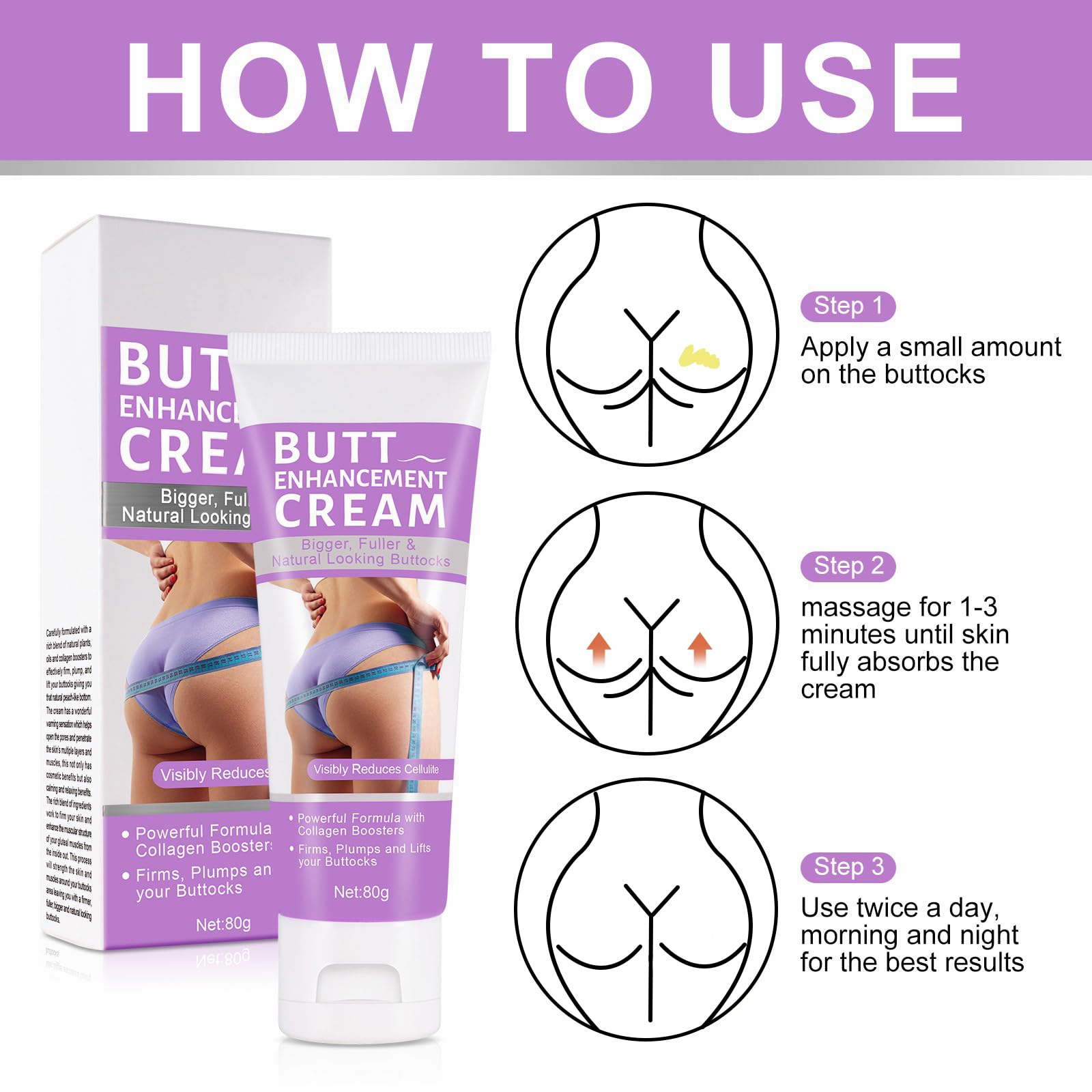 Crème Naturelle D'amélioration Des Fesses Pour Femmes - 50 G, Ingrédients Végétaux, Garantie 60 Jours