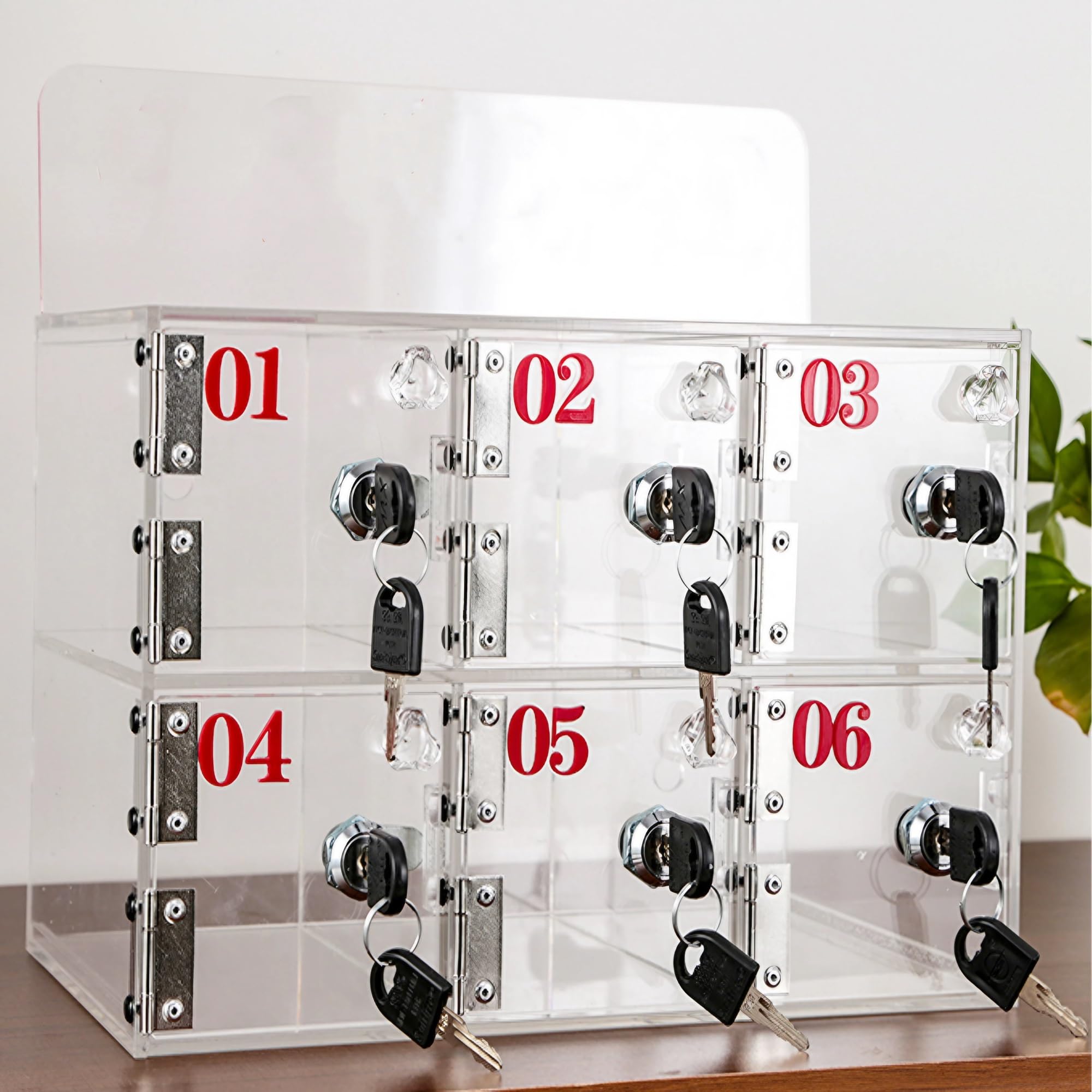 Caja de almacenamiento para móviles de acrílico con llaves