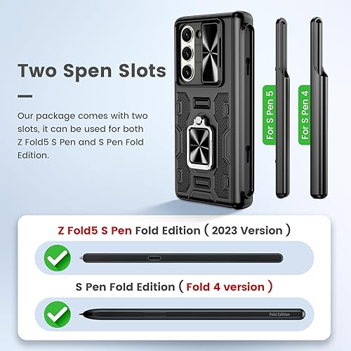 Miniatura 4 de VEGO Funda para Galaxy Z Fold 5 con soporte para S Pen (protección de bisagra), soporte magnético de anillo de 360, cubierta de cámara deslizante,