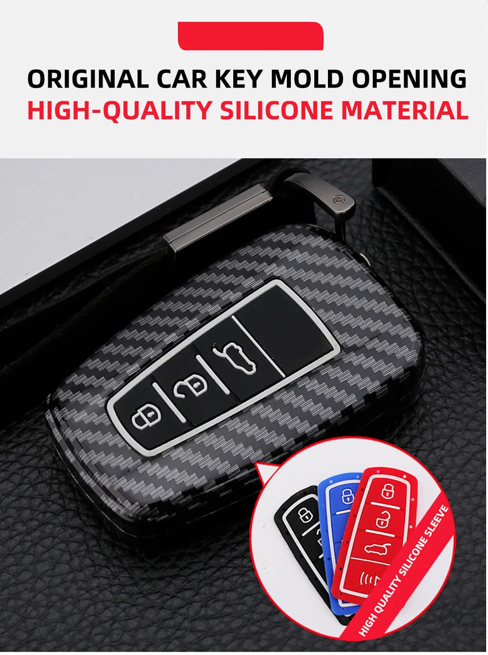 ontto Custodia per Chiave Auto, Adatta per Toyota Camry CHR Corolla RAV4 Avalon Land Cruiser Prado Prius 2017-2022 ABS Custodia Portachiavi Portachiavi Portachiavi Accessori 4 Tasti Blu