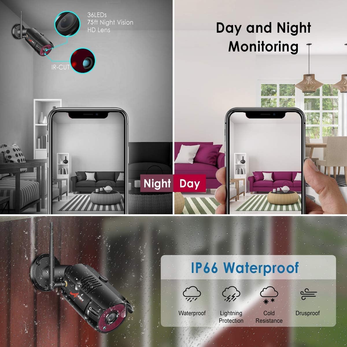 Exclusive Special [Expandable 8CH+1TB HDD] ANRAN Wireless Home Security Camera System, 1080P 8 Channel NVR Surveillance System with 4pcs 2K Indoor Outdoor WiFi Security IP Camera,Night Vision, Motion Alert,Remote View