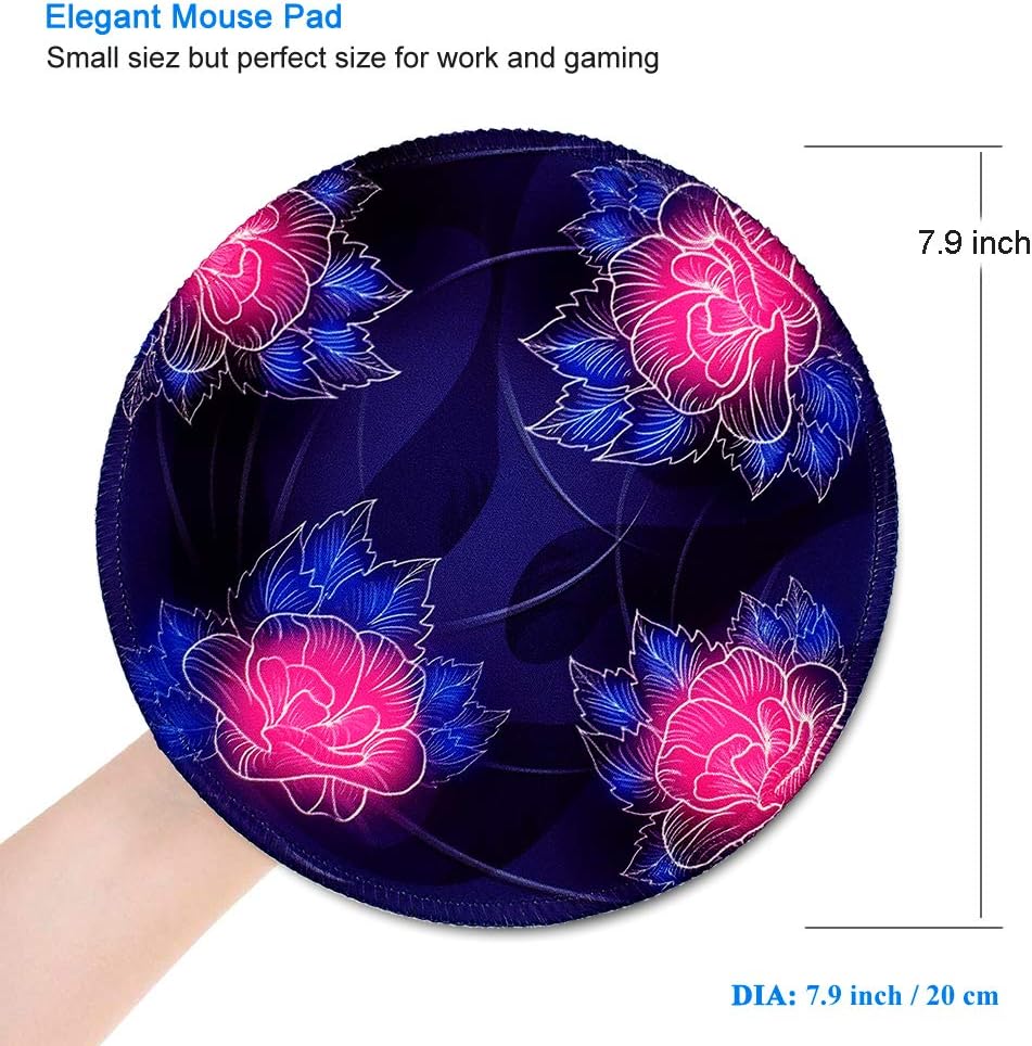 BOSOBO Round Mouse Pad, Beautiful Flowers Mouse Pad, Small Mousepad with Designs, Non-slip Rubber Mouse Pad with Stitched Edges, Customized Mouse Pad for Women Girls Office Dorm Computer Laptop Travel